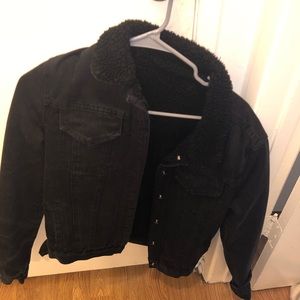 Brandy Melville Black Jean Jacket Faux Fur